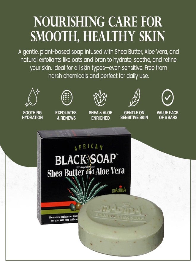 Madina African Black Soap Bar – Shea Butter, Aloe Vera, Moisturizing, Gentle Exfoliating, 100% Vegetable-Based, For All Skin Types, Face & Body Cleanser, 6 Pack (3.5 oz Each) - Image 2